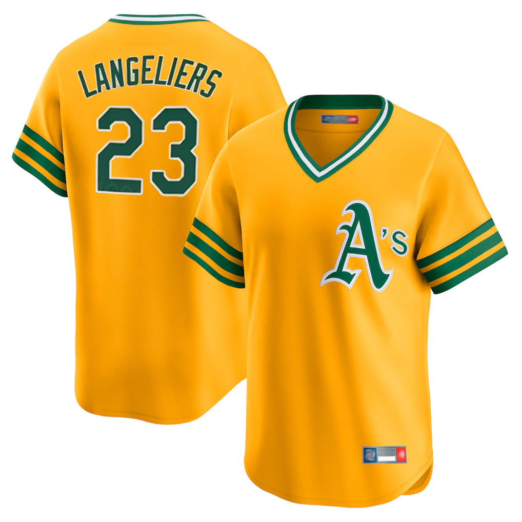 Athletics #23 Shea Langeliers Player Gold Cooperstown Collection T-shirt Game Ddoa Stitched Jerseys