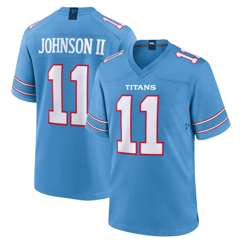 T.Titans #11 Jermaine Johnson II Player Light Blue 2026 Game Home Ddoa Stitched Jerseys