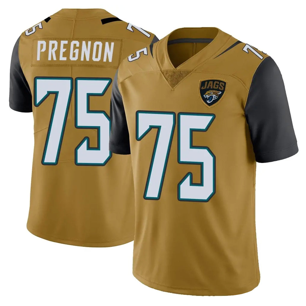 J.Jaguars #75 Emmanuel Pregnon Player Gold Vapor Limited Home Game Ddoa Stitched Jerseys