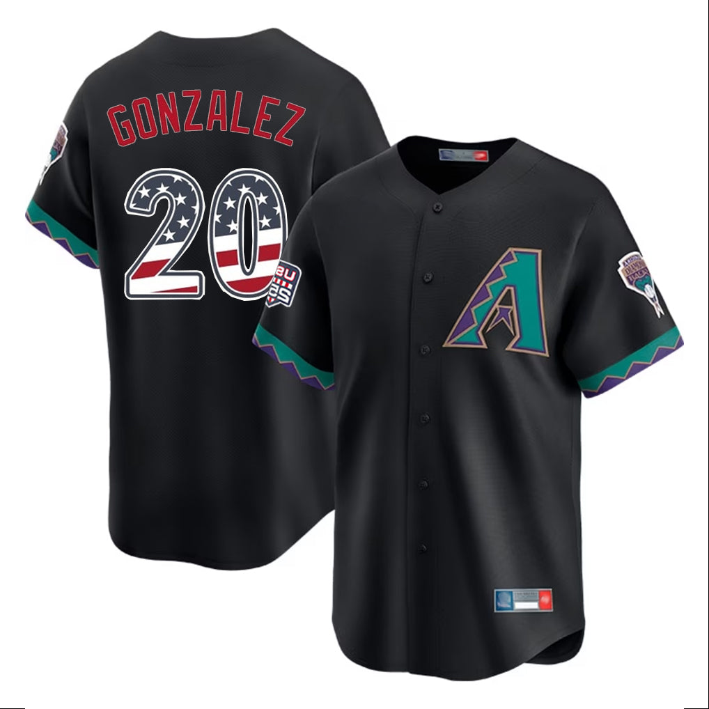 A.Diamondbacks #20 Luis Gonzalez Player Black USA 250 Fourth of July Home Game Ddoa250Ys Stitched Jerseys