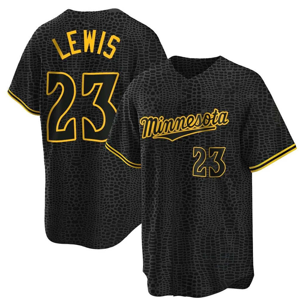 M.Twins #23 Royce Lewis Player Black Snake Skin City Home Game Ddoa Stitched Jerseys