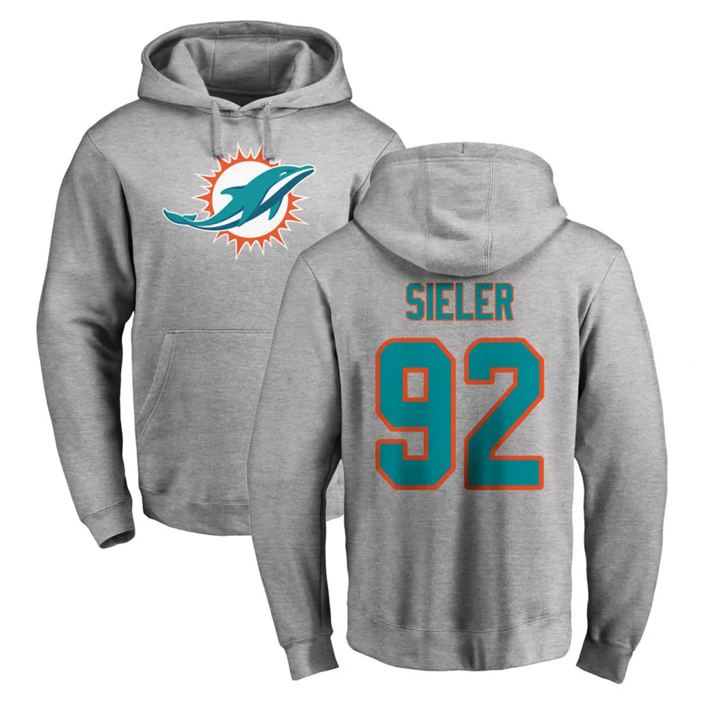 M.Dolphins #92 Zach Sieler Player Gray LOGO Pullover Hoodies Limited Ddoa Stitched Jerseys