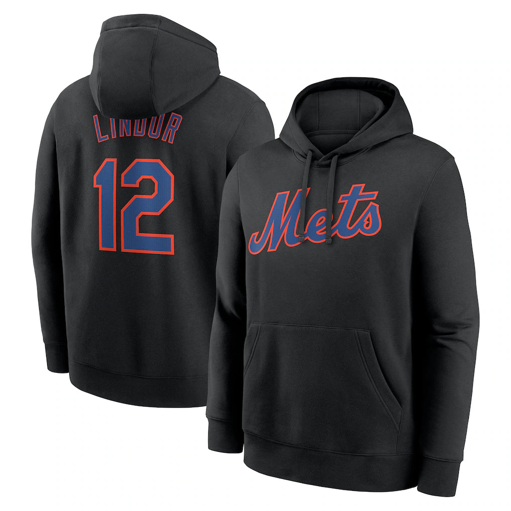 NY.Mets #12 Francisco Lindor Player Black Club Pullover Hoodie Game Ddoa Stitched Jerseys