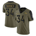 D.Broncos #34 JL Skinner Player Olive Salute To Service Limited Game Ddoa Stitched Jerseys