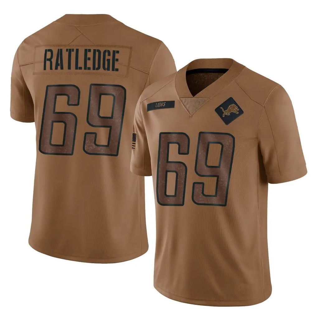 D.Lions #69 Tate Ratledge Player Brown Salute To Service Limited Ddoa Stitched Jerseys