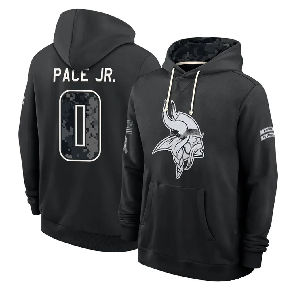 MN.Vikings #0 Ivan Pace Jr. Player 2026 Black Logo Pullover Hoodies Limited Game Ddoa Stitched Jerseys