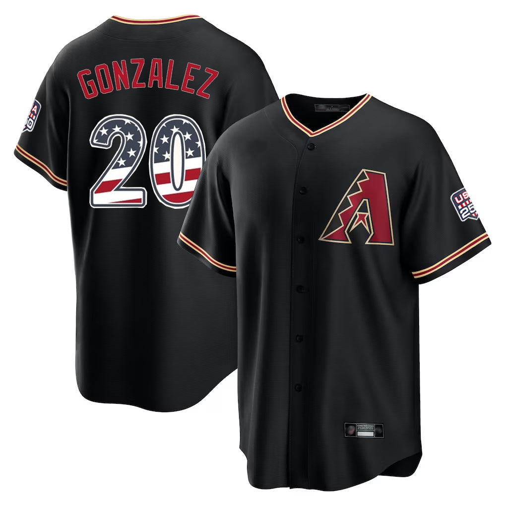 A.Diamondbacks #20 Luis Gonzalez Player Black USA 250 Fourth of July Game Home Ddoa Stitched Jerseys