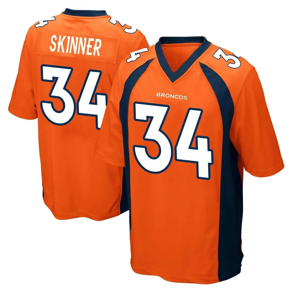 D.Broncos #34 JL Skinner Player Orange Color Home Game Ddoa Stitched Jerseys
