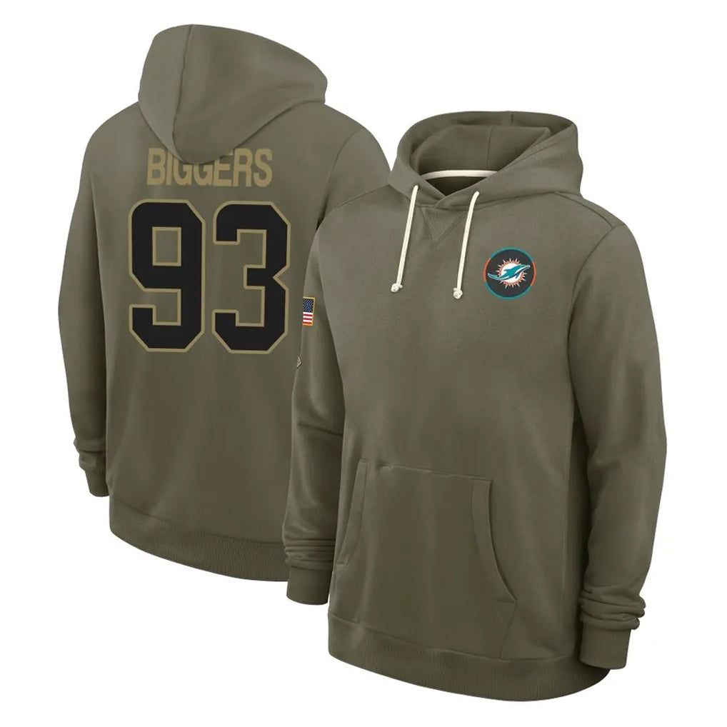 M.Dolphins #93 Zeek Biggers Player Olive Salute to Service Pullover Hoodies Limited Ddoa Stitched Jerseys