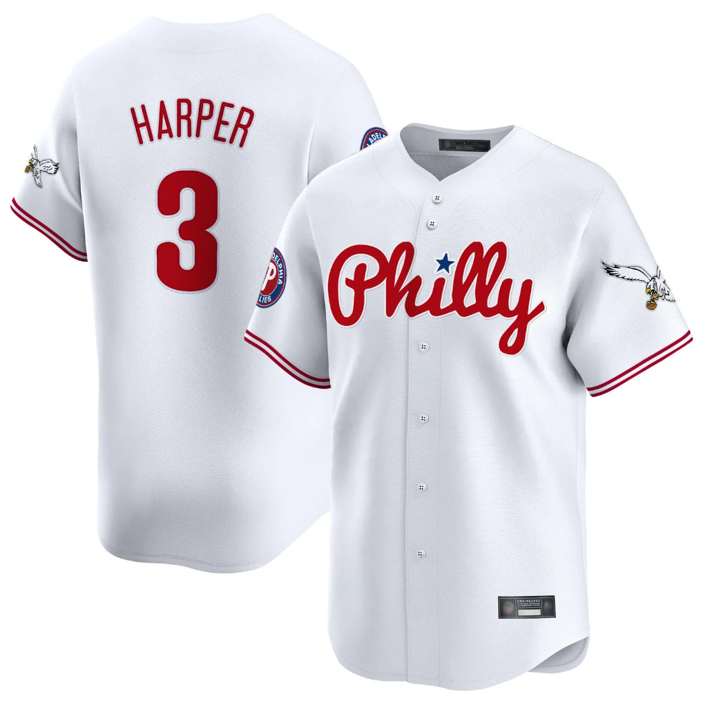P.Phillies #3 Bryce Harper Player White Phillies & Eagles Vapor Premier Limited Ddoa Stitched Jerseys