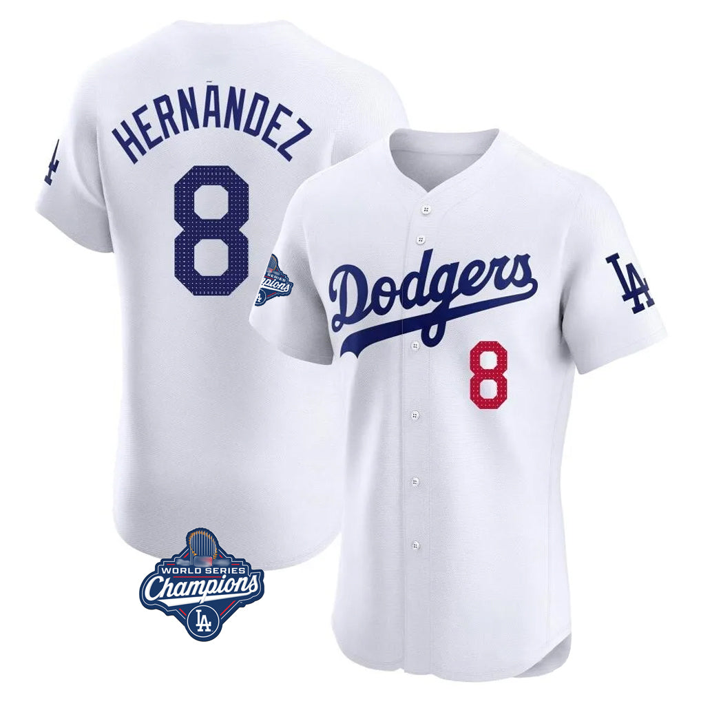 LA.Dodgers #8 Enrique Hern¨¢ndez Player White World Series Meet Limited Elite Home Ddoa Stitched Jerseys
