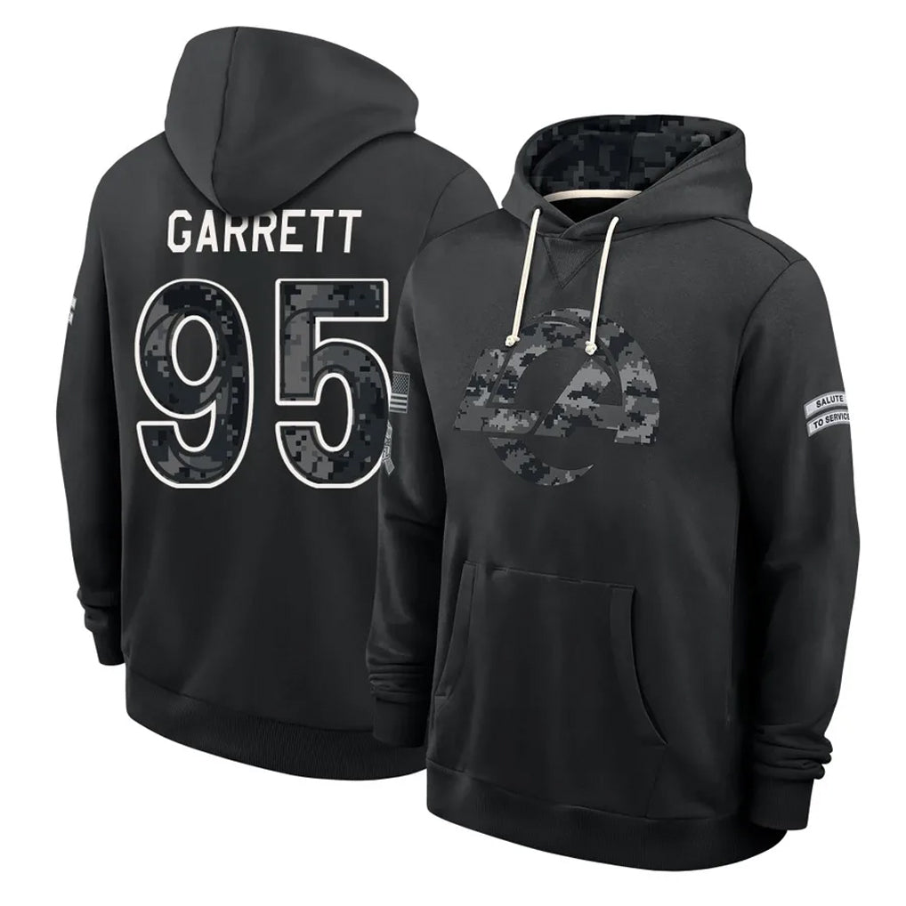 LA.Rams #95 Myles Garrett Player 2026 Black Logo Pullover Hoodies Limited Game Ddoa Stitched Jerseys
