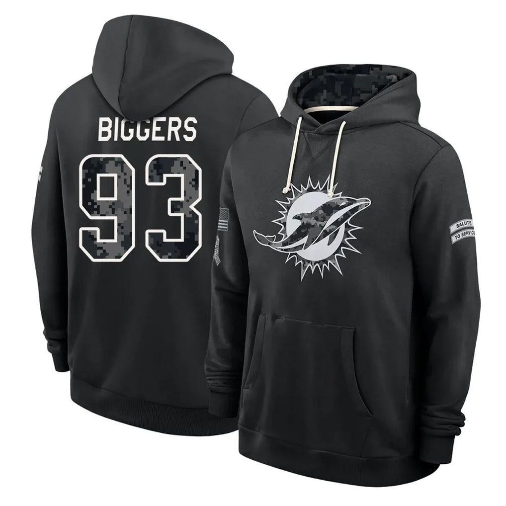 M.Dolphins #93 Zeek Biggers Player 2026 Black Logo Pullover Hoodies Limited Game Ddoa Stitched Jerseys