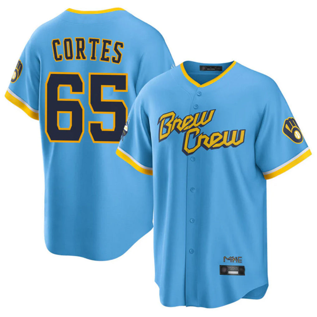M.Brewers #65 Nestor Cortes Player Light Blue City Connect Home Game Ddoa Stitched Jerseys