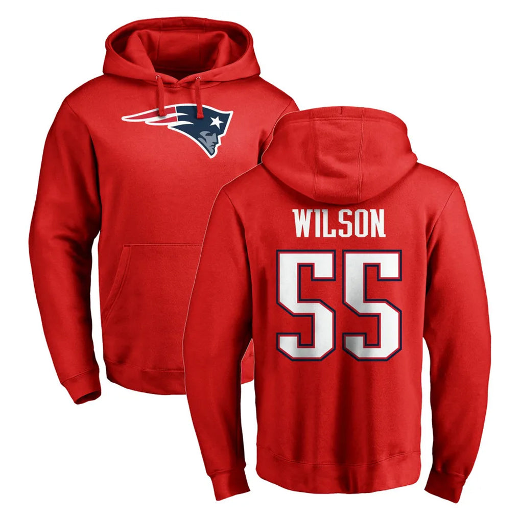 NE.Patriots #55 Jared Wilson Player Red LOGO Pullover Hoodies Home Game Ddoa Stitched Jerseys