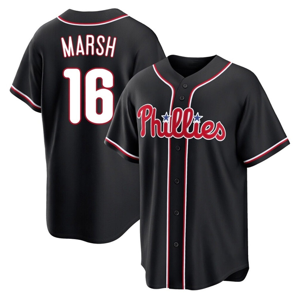 P.Phillies #16 Brandon Marsh Player Black Fashion Out Home Game Ddoa Stitched Jerseys