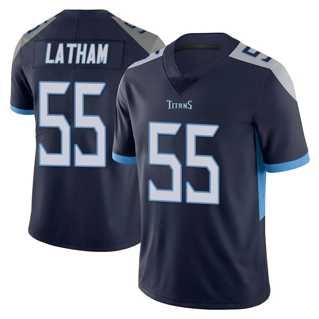 T.Titans #55 JC Latham Player Navy Limited Vapor Untouchable Home Game Ddoa Stitched Jerseys