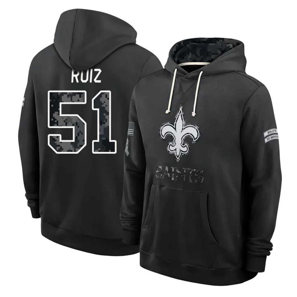 NO.Saints #51 Cesar Ruiz Player 2026 Black Logo Pullover Hoodies Limited Game Ddoa Stitched Jerseys