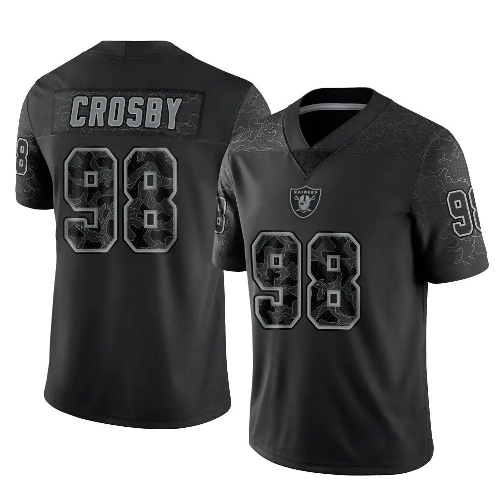 LV.Raiders #98 Maxx Crosby Player Black Reflective Limited Game Ddoa Stitched Jerseys