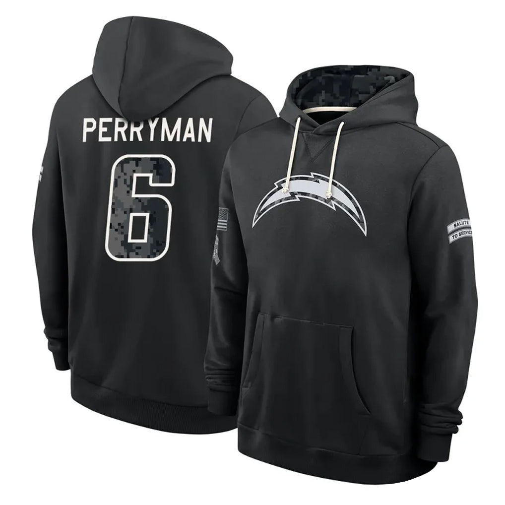 LA.Chargers #6 Denzel Perryman Player 2026 Black Logo Pullover Hoodies Limited Game Stitched Jerseys