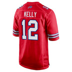 B.Bills #12 Jim Kelly Player Red Home Game Ddoa Stitched Jerseys