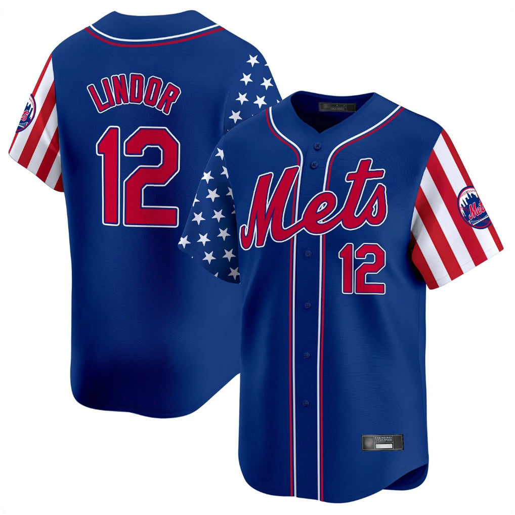 NY.Mets #12 Francisco Lindor Player Royal 2025 Independence Day Vapor Premier Limited  Ddoa Stitched Jerseys