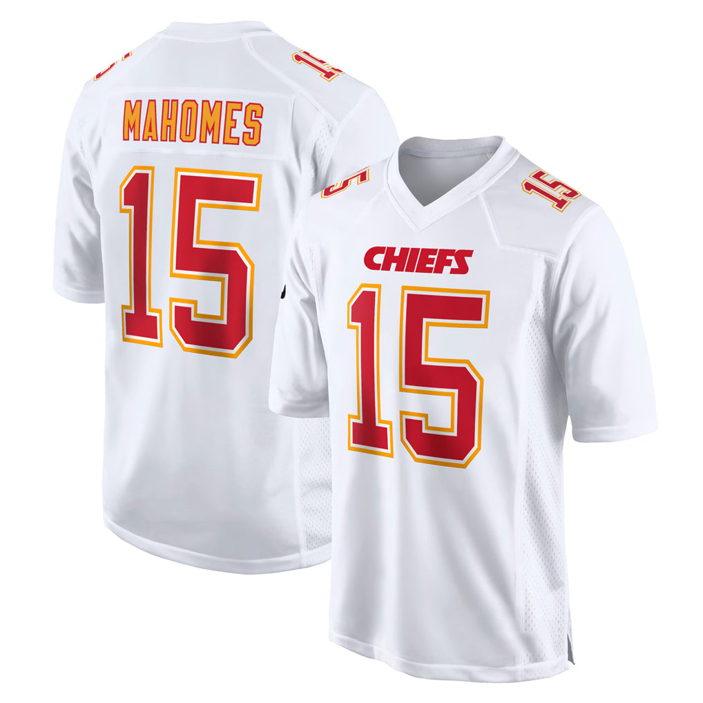 KC.Chiefs #15 Patrick Mahomes Player White Atmosphere Fashion Game Ddoa Stitched Jerseys