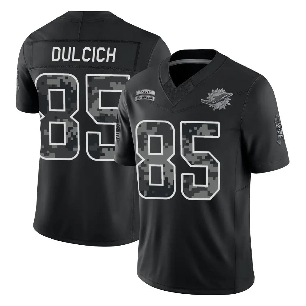 M.Dolphins #85 Greg Dulcich Player Black Limited 2026 Salute to Service Home Game Ddoa Stitched Jerseys