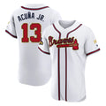 A.Braves #13 Ronald Acuna Jr Player White Gold Limited Elite Home Game Ddoa Stitched Jerseys