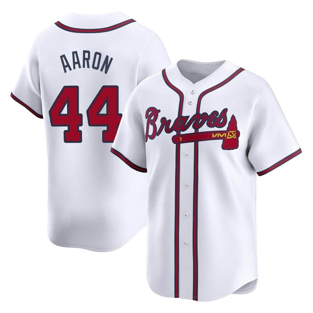 A.Braves #44 Hank Aaron Player White Limited Home Game Ddoa Stitched Jerseys