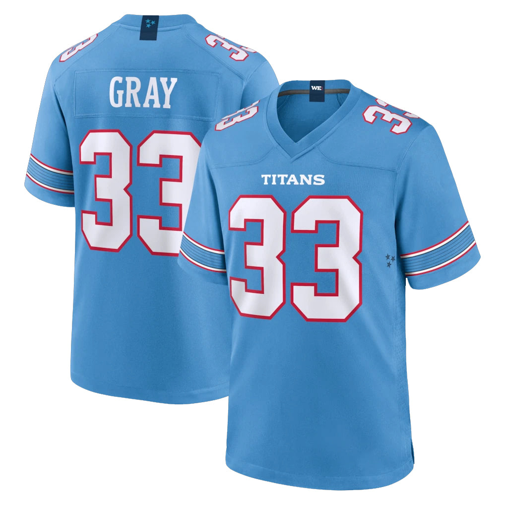 T.Titans #33 Cedric Gray Player Light Blue 2026 Game Home Ddoa Stitched Jerseys