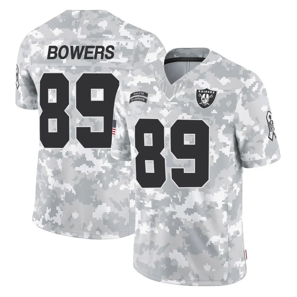 LV.Raiders #89 Brock Bowers Player Arctic Camo Salute To Service Limited Game Ddoa Stitched Jerseys
