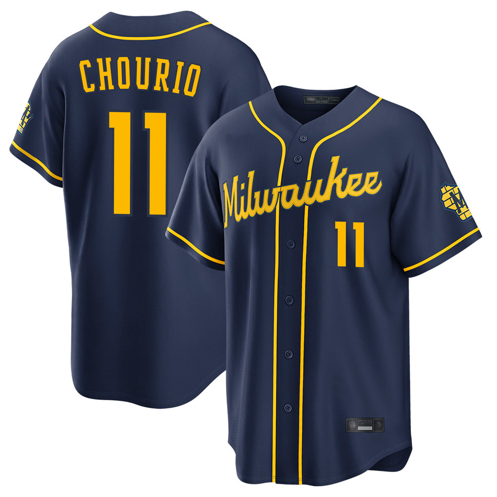 M.Brewers #11 Jackson Chourio Player Navy Home Stadium Game Ddoa Stitched Jerseys
