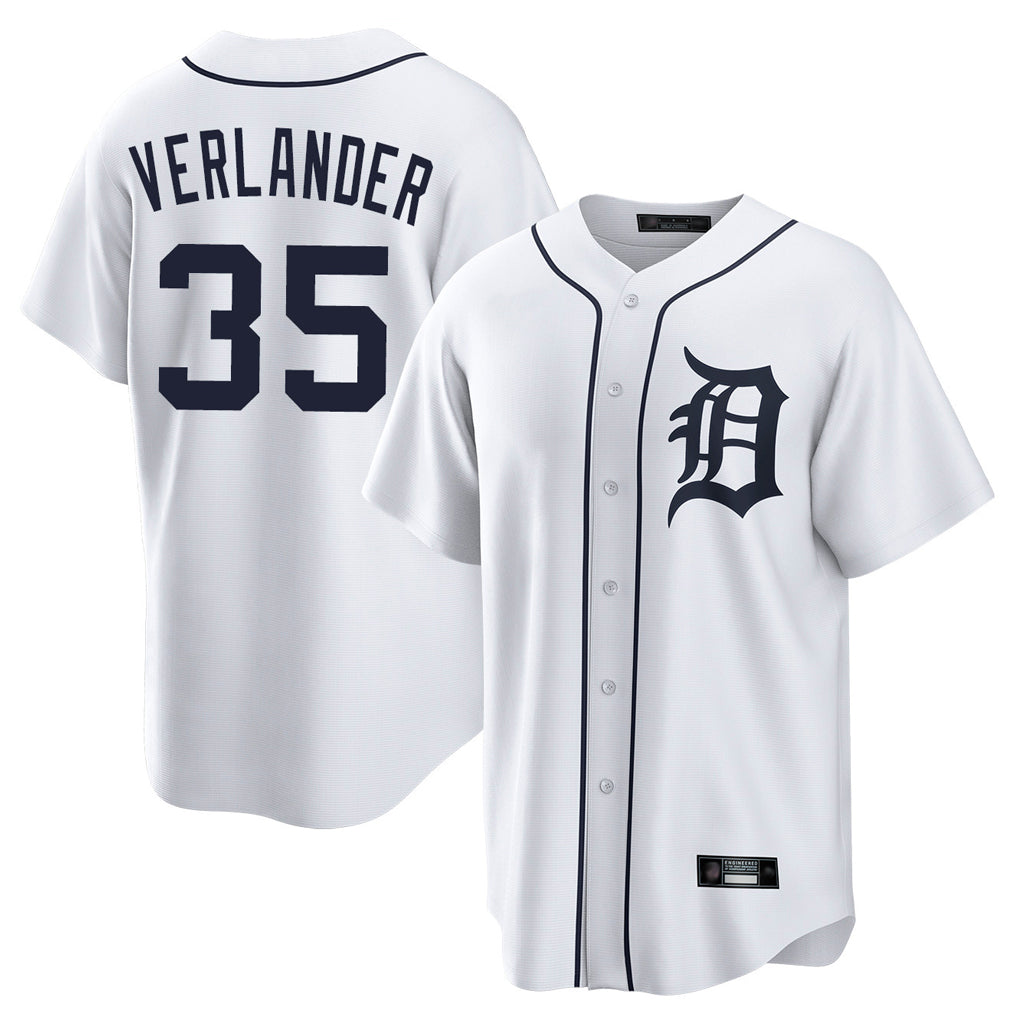 D.Tigers #35 Justin Verlander Player White Home Game Ddoa Stitched Jerseys