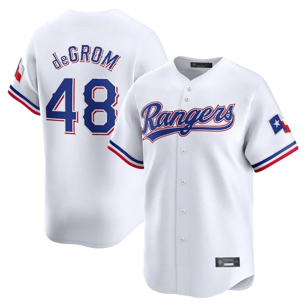 T.Rangers #48 Jacob deGrom Player White Home Limited Ddoa Stitched Jerseys