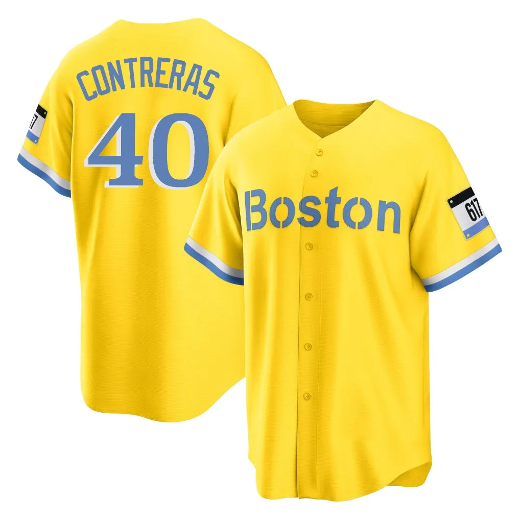 B.Red Sox #40 Willson Contreras Player Yellow Home Game Ddoa Stitched Jerseys