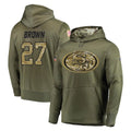 SF.49ers #27 Ji'Ayir Brown Player Olive Salute to Service Pullover Hoodie Home Game Ddoa Stitched Jerseys