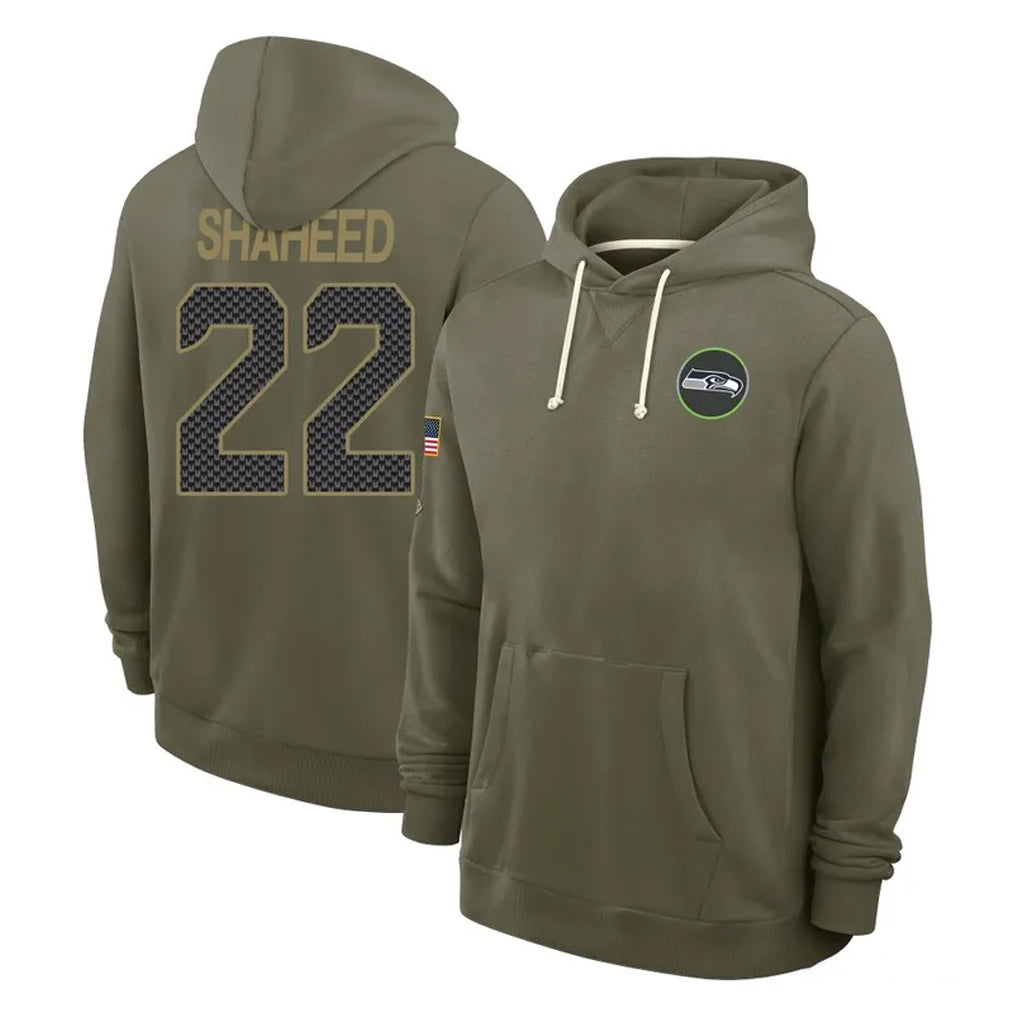 S.Seahawks #22 Rashid Shaheed Player Olive Salute to Service Pullover Hoodies Limited Ddoa Stitched Jerseys