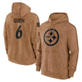 P.Steelers #6 Patrick Queen Player Brown Limited Salute to Service Pullover Hoodies Game Ddoa Stitched Jerseys