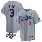 LA.Dodgers #3 Edwin D¨ªaz Player Gray World Series Game Home Ddoa Stitched Jerseys