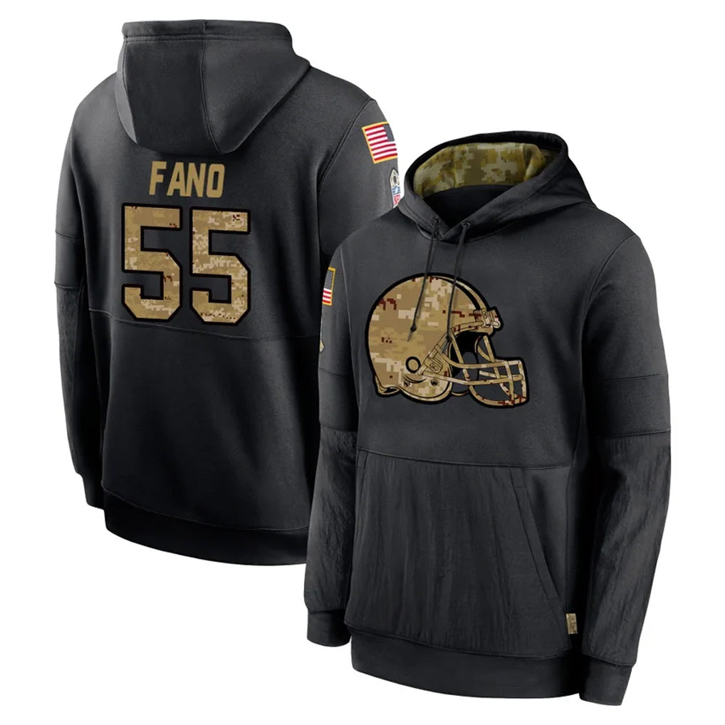C.Browns #55 Spencer Fano Player Black Salute to Service Pullover Hoodies Limited Ddoa Stitched Jerseys