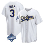 LA.Dodgers #3 Edwin D¨ªaz Player Gold White World Series Meet 2026 Collection Stadium Game Ddoa Stitched Jerseys