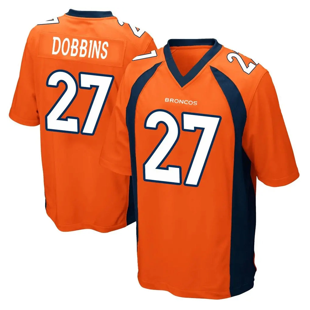 D.Broncos #27 J.K. Dobbins Player Orange Color Home Game Ddoa Stitched Jerseys