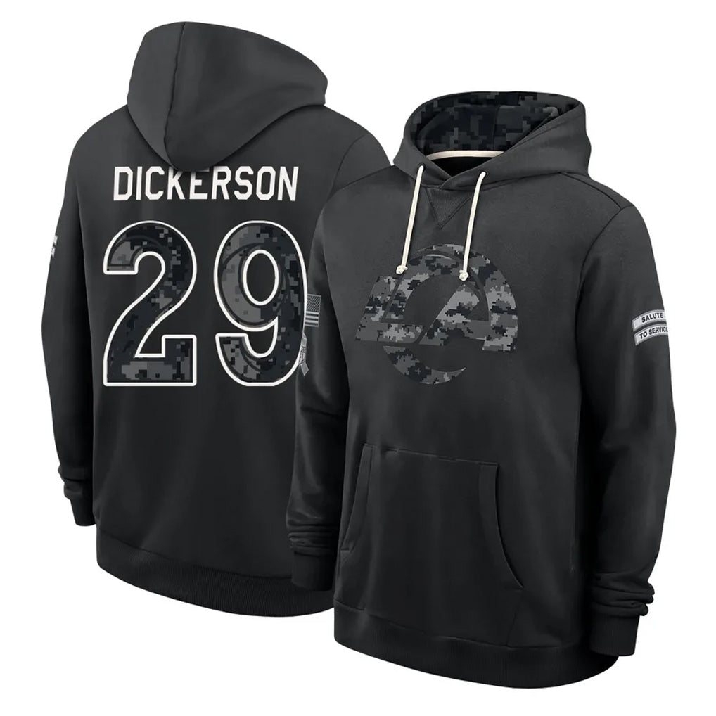LA.Rams #29 Eric Dickerson Player 2026 Black Logo Pullover Hoodies Limited Game Ddoa Stitched Jerseys
