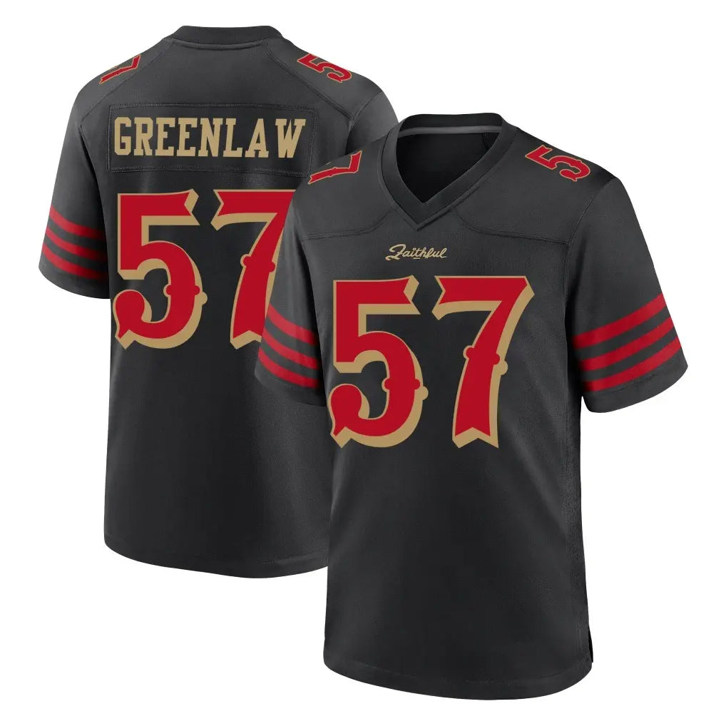 SF.49ers #57 Dre Greenlaw Player Black Rivalries Collection Home Game Ddoa Stitched Jerseys