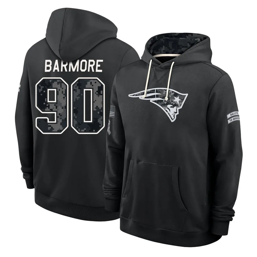 NE.Patriots #90 Christian Barmore Player 2026 Black Logo Pullover Hoodies Limited Game Ddoa Stitched Jerseys