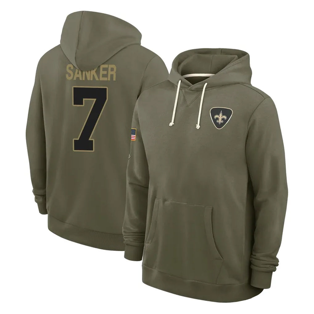 NO.Saints #7 Jonas Sanker Player Olive Salute to Service Pullover Hoodies Limited Ddoa Stitched Jerseys