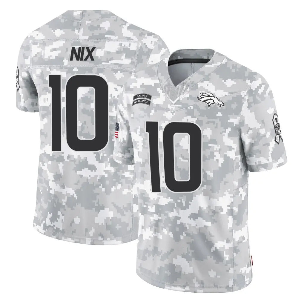 D.Broncos #10 Bo Nix Player Arctic Camo Salute To Service Limited Ddoa Stitched Jerseys