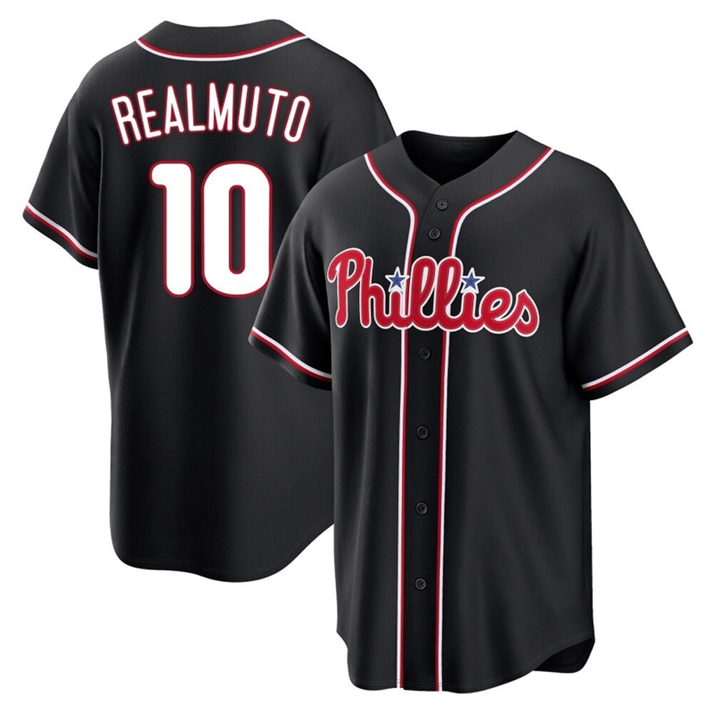 P.Phillies #10 J.T. Realmuto Player Black Fashion Out Home Game Ddoa Stitched Jerseys