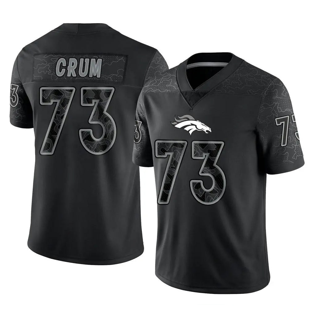 D.Broncos #73 Frank Crum Player Black Reflective Limited Ddoa Stitched Jerseys